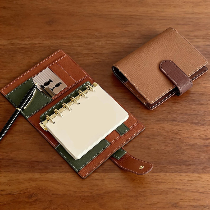 Carnet de notes A7 en cuir souple, rechargeable, bloc-notes de poche portable, 14x11 cm