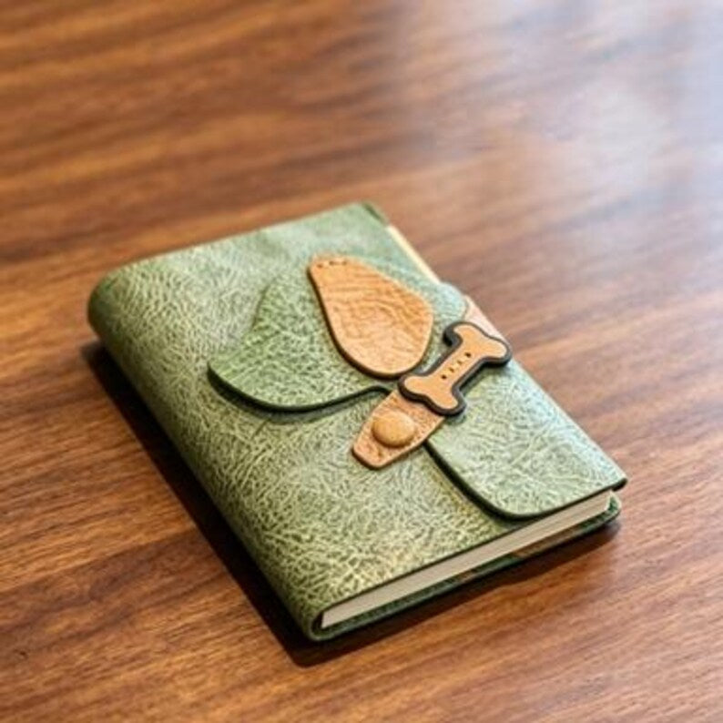 Cahier en cuir A7 motif chien, carnet de notes avec fermeture osseuse, journal pour amoureux des chiens