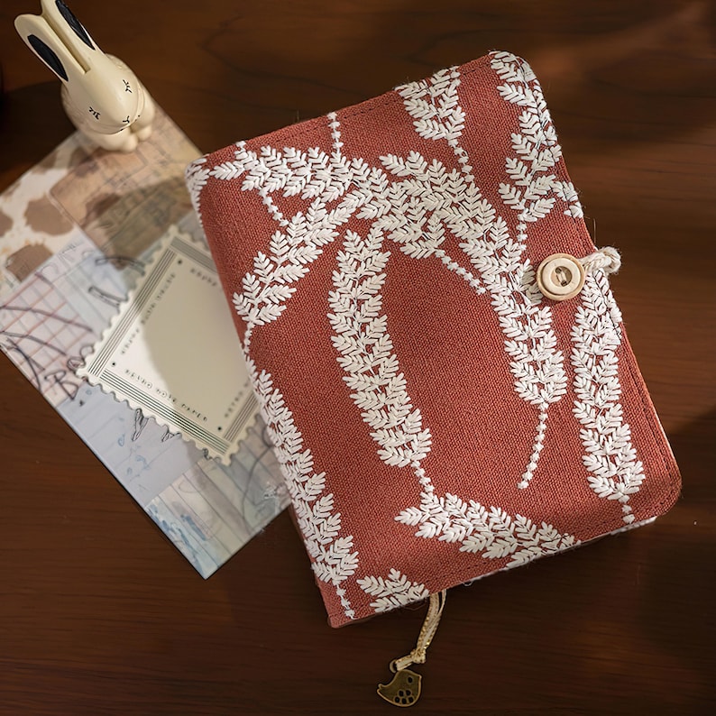 Journal en tissu brodé A5 A6 rustique, cahier vintage épis de blé, inserts rechargeables, planificateur de budget