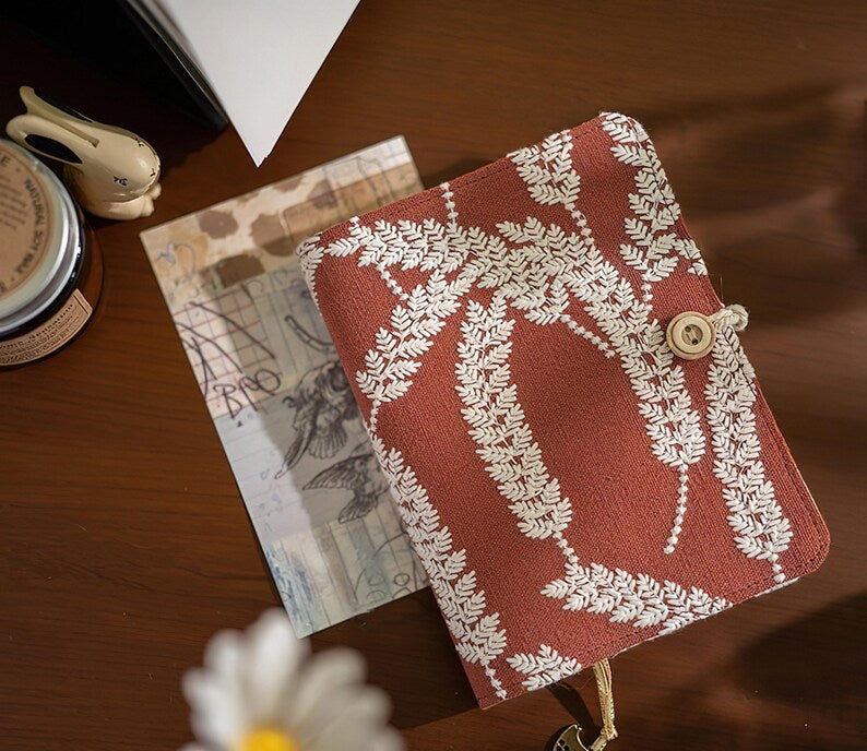 Journal en tissu brodé A5 A6 rustique, cahier vintage épis de blé, inserts rechargeables, planificateur de budget