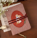 Carnet de notes brodé lapin vintage, velours côtelé, agenda rechargeable A5 A6, couverture en tissu artisanal
