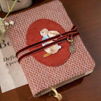 Carnet de notes brodé lapin vintage, velours côtelé, agenda rechargeable A5 A6, couverture en tissu artisanal