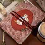 Carnet de notes brodé lapin vintage, velours côtelé, agenda rechargeable A5 A6, couverture en tissu artisanal