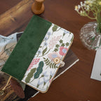 Carnet floral brodé en velours côtelé vert, rechargeable A5 A6, couverture botanique vintage, tissu texturé