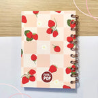 Carnet de notes A6 à spirales, papier quadrillé à pois, fraise rose