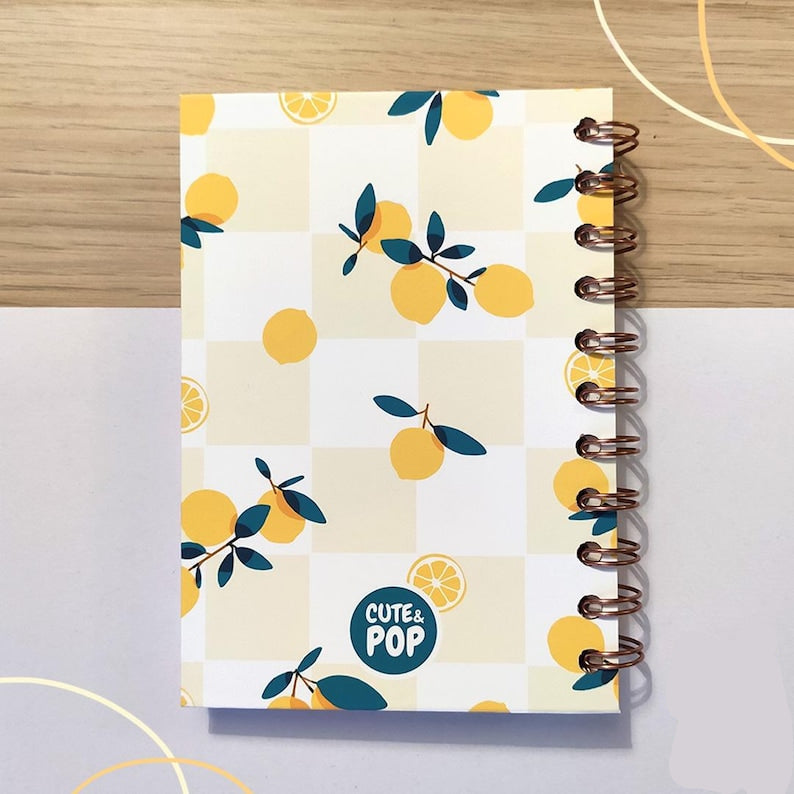 Carnet de notes A6 à spirales, papier quadrillé à pois, 160 pages, 100 g, citron été