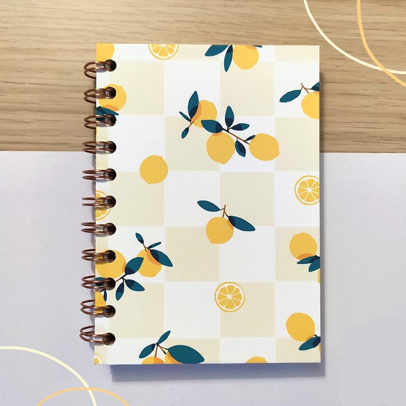 Carnet de notes A6 à spirales, papier quadrillé à pois, 160 pages, 100 g, citron été