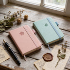 Carnet A7 Couverture Rigide Cuir PU Rose Poudré Menthe avec Élastique