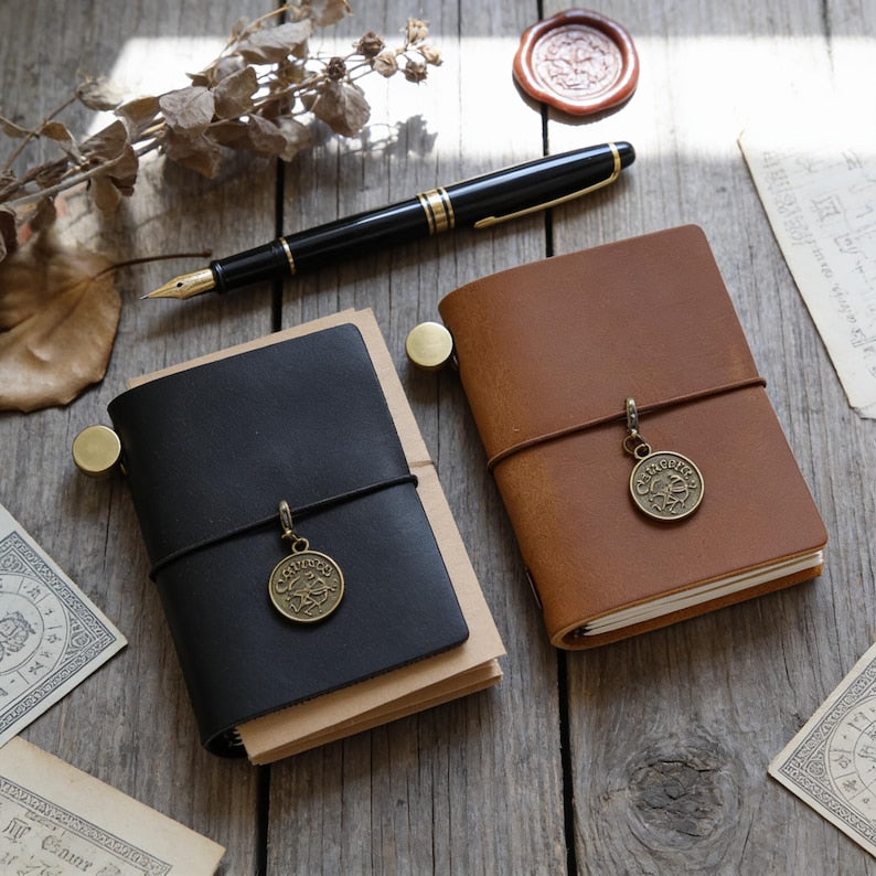 Mini carnet de voyage en cuir véritable, carnet de poche rechargeable, carnet de croquis vintage, noir et camel