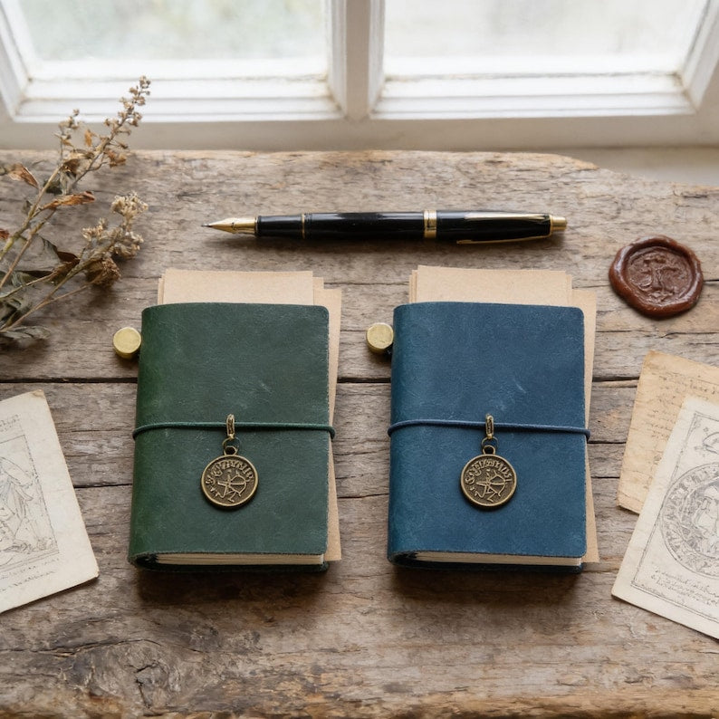 Carnet de voyage en cuir véritable rechargeable format poche, carnet de croquis vintage, vert ou bleu