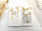 Marque-page trombone en fil d'aluminium martelé à la main - Feuilles de monstera, ginko, hibiscus, perce-neige - 11/12 cm
