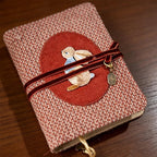 Carnet de notes rechargeable A6 en velours côtelé et tweed, motif lapin brodé, fermeture par lien en velours