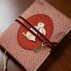 Carnet de notes rechargeable A6 en velours côtelé et tweed, motif lapin brodé, fermeture par lien en velours