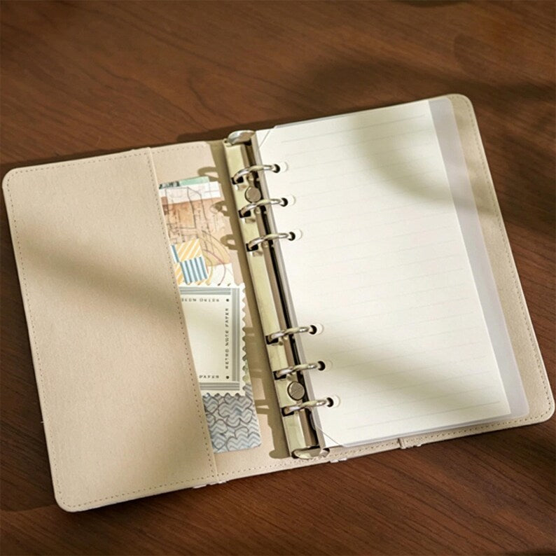 Carnet de notes rechargeable A6 en velours côtelé et tweed, motif lapin brodé, fermeture par lien en velours