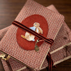 Carnet de notes rechargeable A6 en velours côtelé et tweed, motif lapin brodé, fermeture par lien en velours