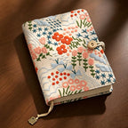 A6 Lin Coton Brodé Carnet Rechargeable, Couverture Tissu Floral, Feuilles Mobiles 90 Feuilles