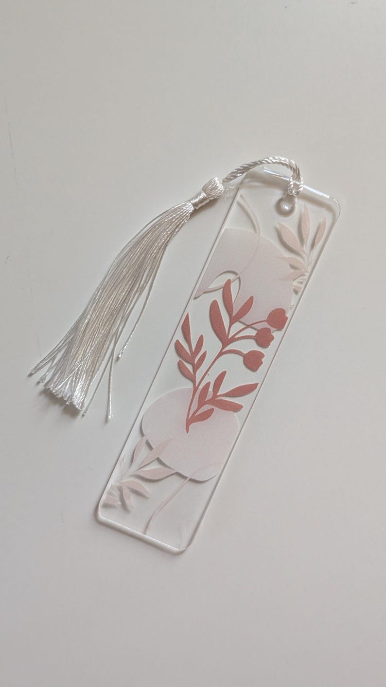 Marque-page Acrylique Botanique Floral Transparent avec Pompon