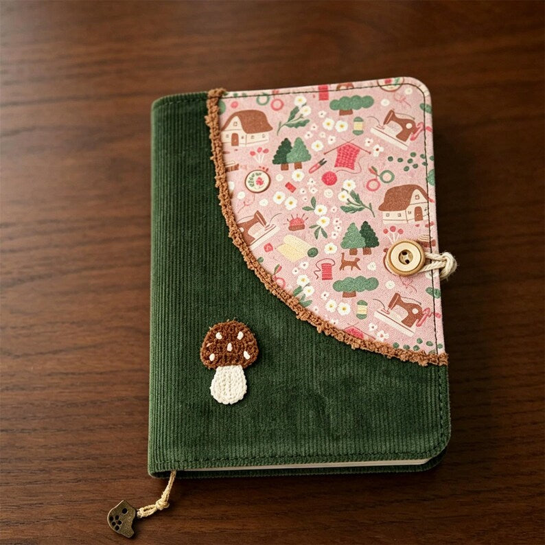 Couverture en velours côtelé A5 A6 classeur journal, carnet de notes champignons illustration ville vintage, agenda à feuilles mobiles, cahier d'écriture