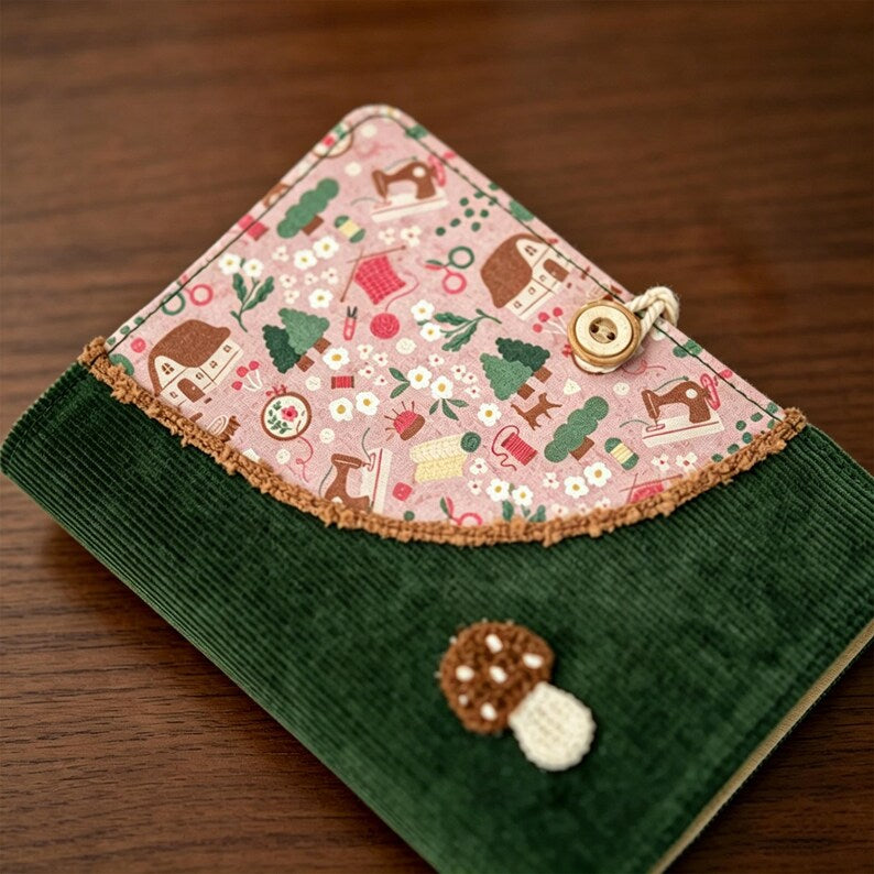 Couverture en velours côtelé A5 A6 classeur journal, carnet de notes champignons illustration ville vintage, agenda à feuilles mobiles, cahier d'écriture