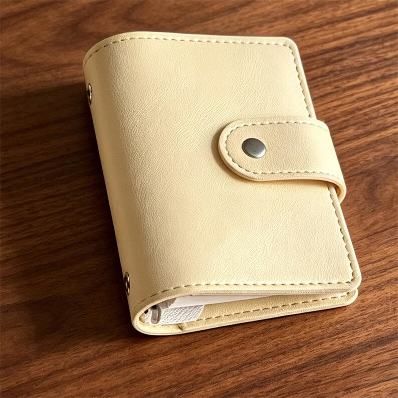 Carnet de notes M5 à anneaux et fermeture à pression en cuir PU souple, format de poche, rechargeable, mini-journal portable avec passant pour stylo