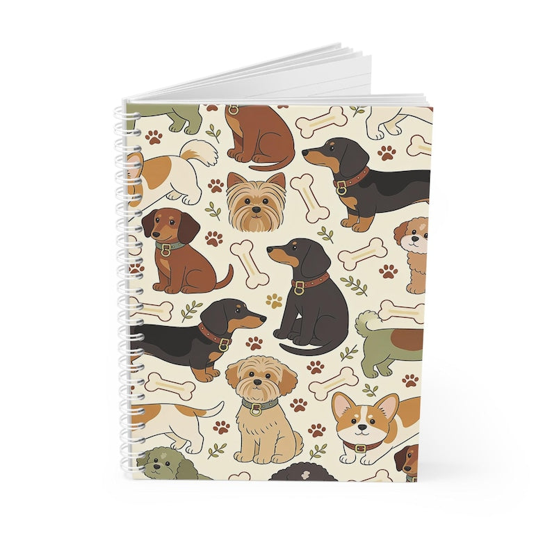 Cahier ligné vintage avec illustration de chiens, journal à spirales, cadeau pour amoureux des chiens