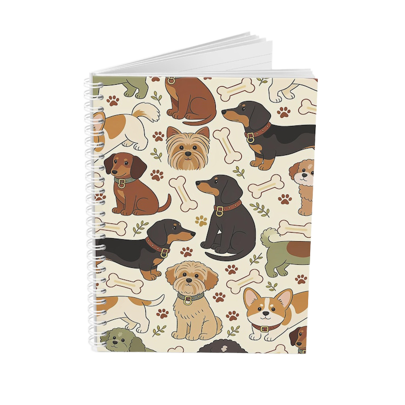 Cahier ligné vintage avec illustration de chiens, journal à spirales, cadeau pour amoureux des chiens