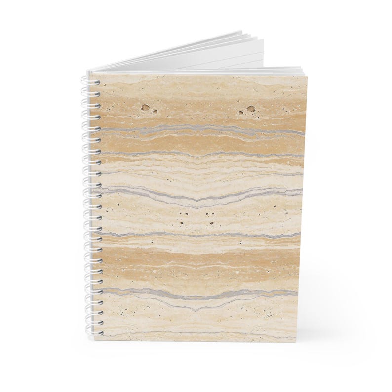Cahier à spirales en travertin, journal avec lignes minimalistes, accessoire de bureau neutre