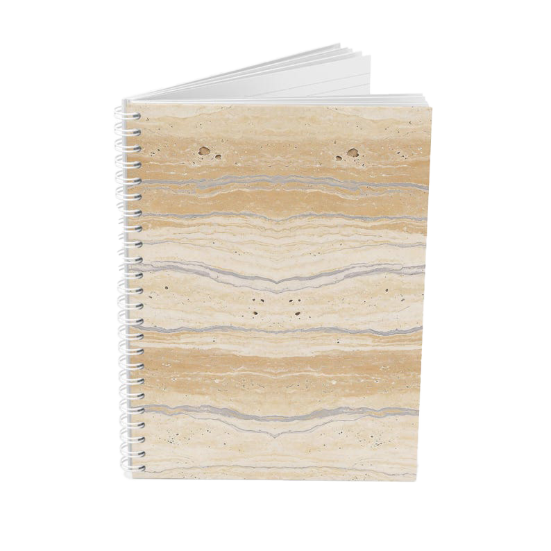 Cahier à spirales en travertin, journal avec lignes minimalistes, accessoire de bureau neutre