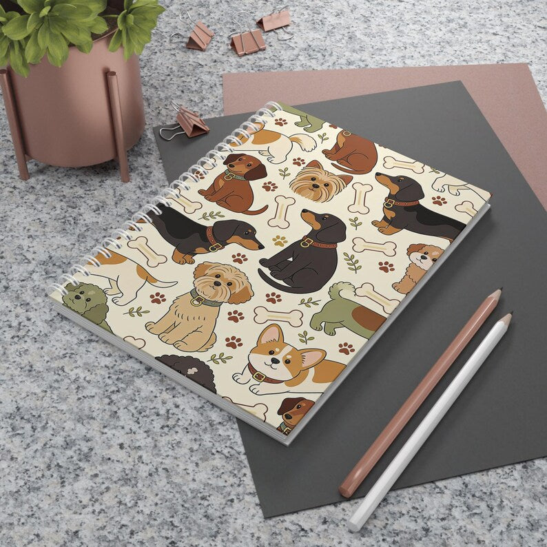 Cahier ligné vintage avec illustration de chiens, journal à spirales, cadeau pour amoureux des chiens