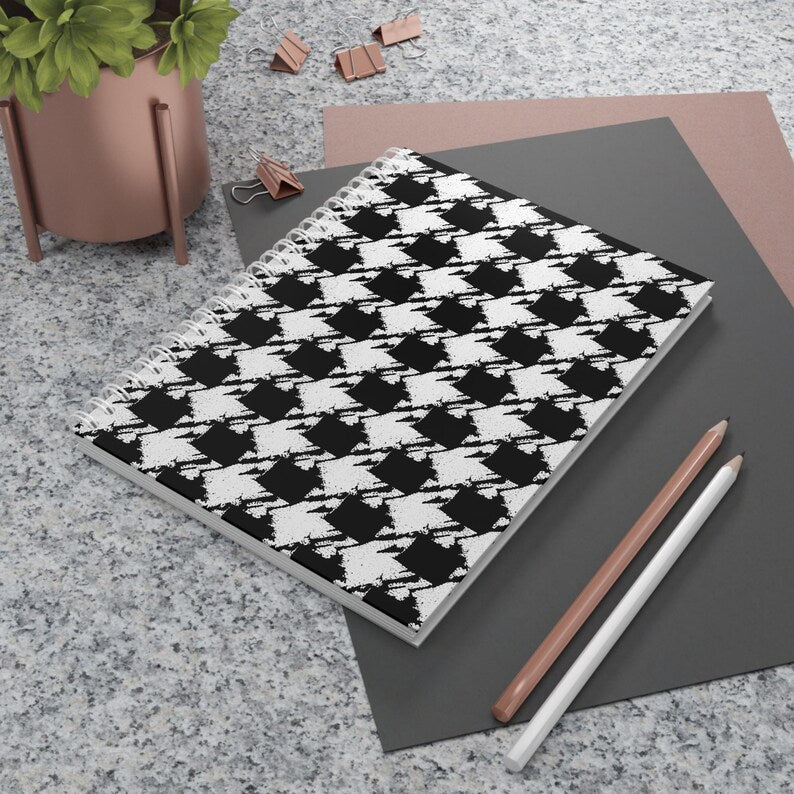 Cahier à spirales pied-de-poule noir crème, carnet à carreaux, 80 pages