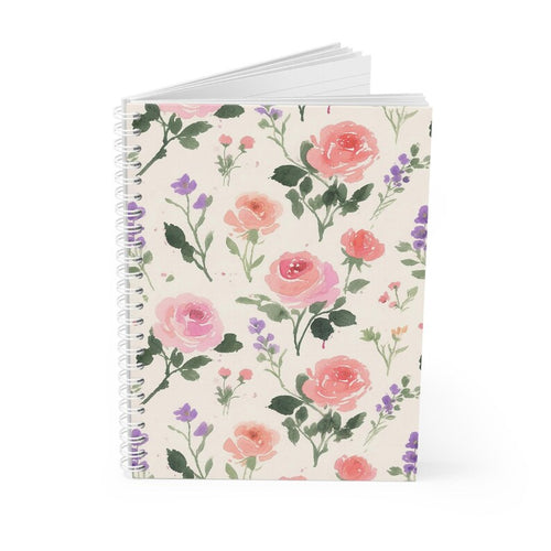 Cahier à spirales floral aquarelle, journal botanique fleurs sauvages, 80 pages