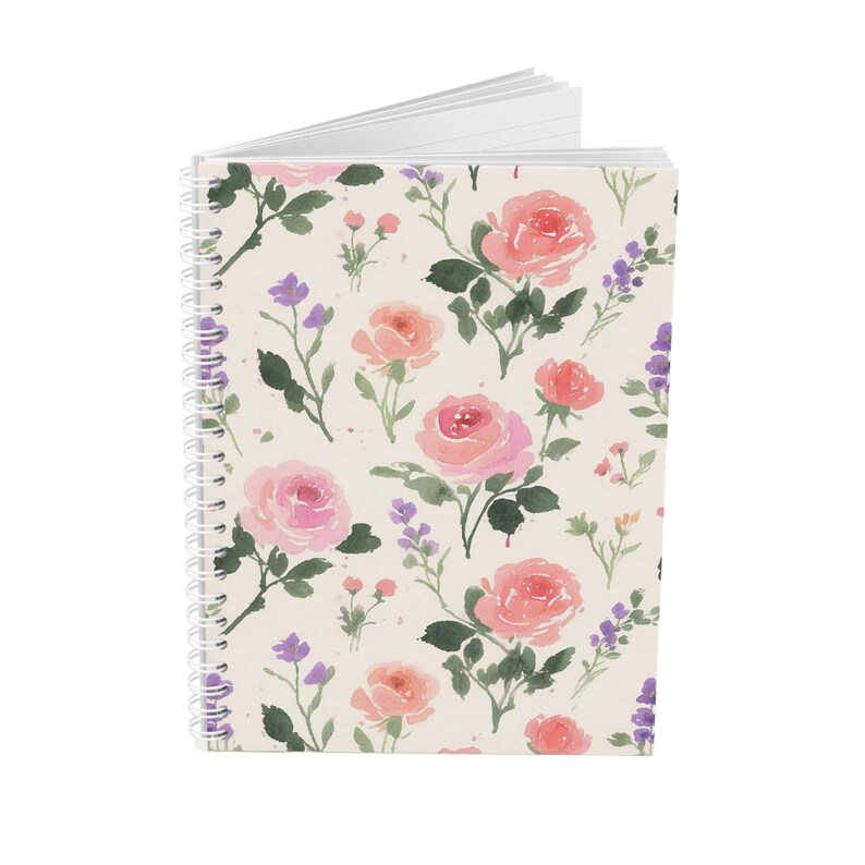 Cahier à spirales floral aquarelle, journal botanique fleurs sauvages, 80 pages