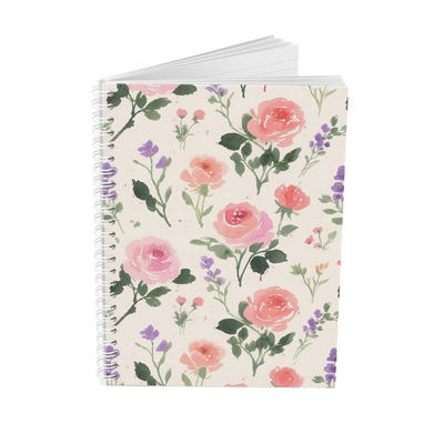 Cahier à spirales floral aquarelle, journal botanique fleurs sauvages, 80 pages