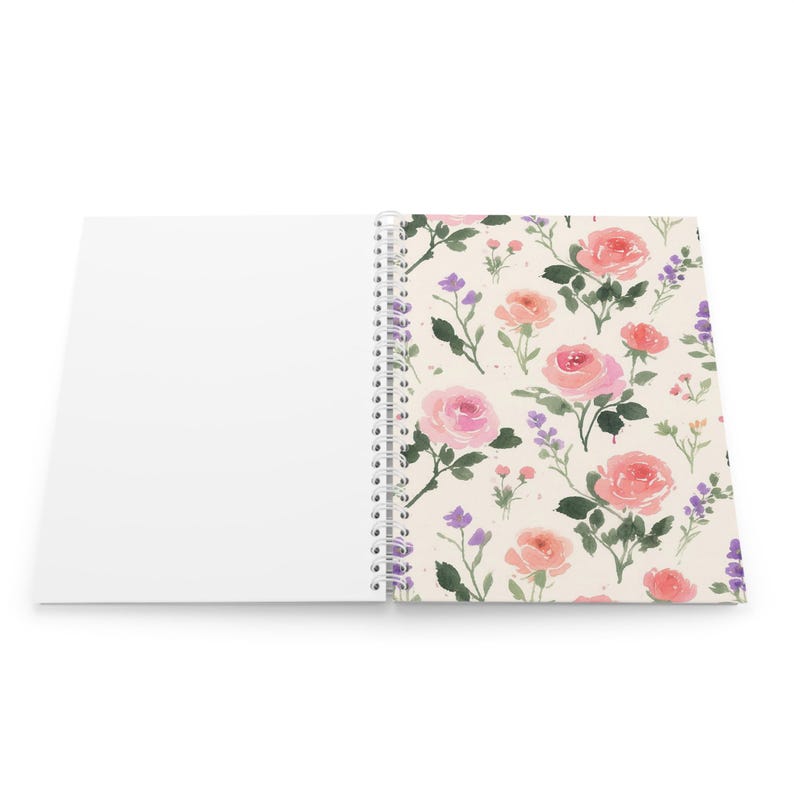 Cahier à spirales floral aquarelle, journal botanique fleurs sauvages, 80 pages