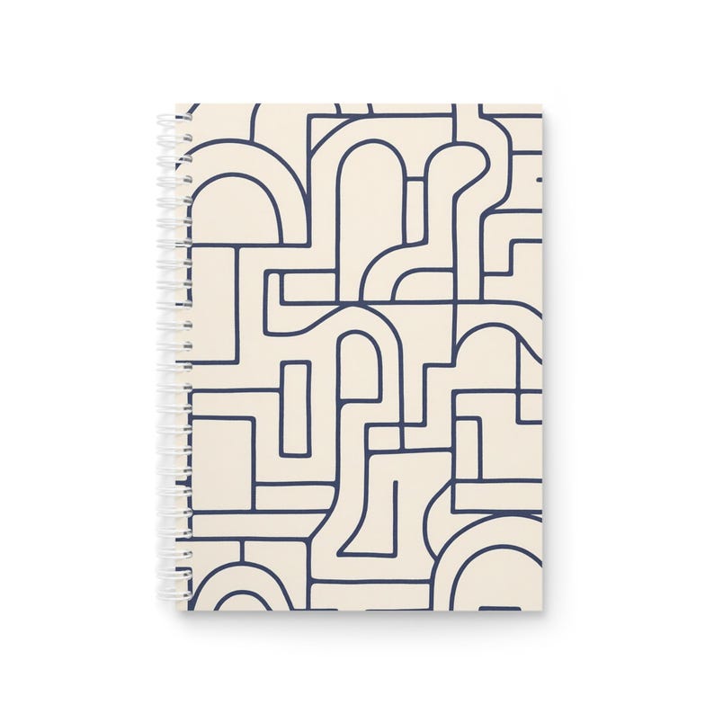 Cahier à spirales géométriques bleu marine, décoration de bureau moderne