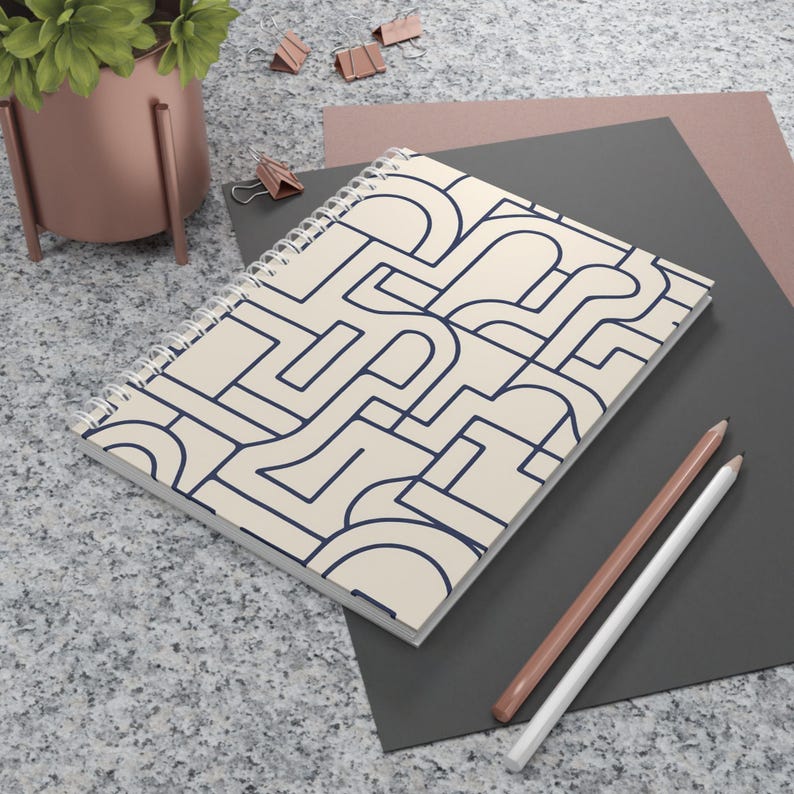 Cahier à spirales géométriques bleu marine, décoration de bureau moderne