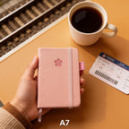 Carnet A7 Couverture Rigide Cuir PU Rose Poudré Menthe avec Élastique
