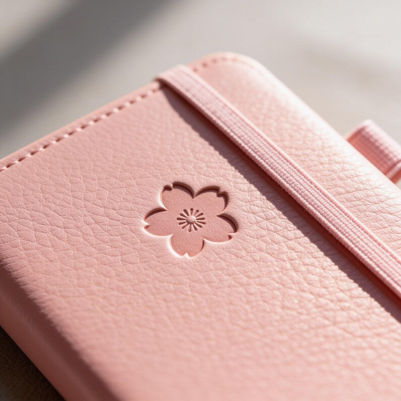 Carnet A7 Couverture Rigide Cuir PU Rose Poudré Menthe avec Élastique