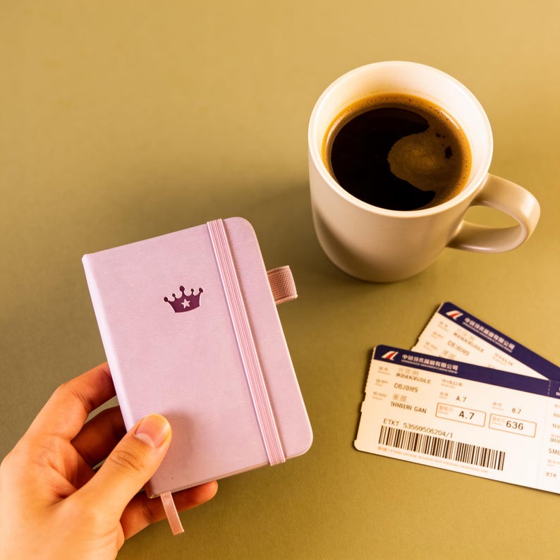 Journal de poche A7 en cuir PU, carnet de voyage lilas ou vert forêt avec élastique