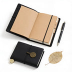 Mini carnet de voyage en cuir véritable, carnet de poche rechargeable, carnet de croquis vintage, noir et camel