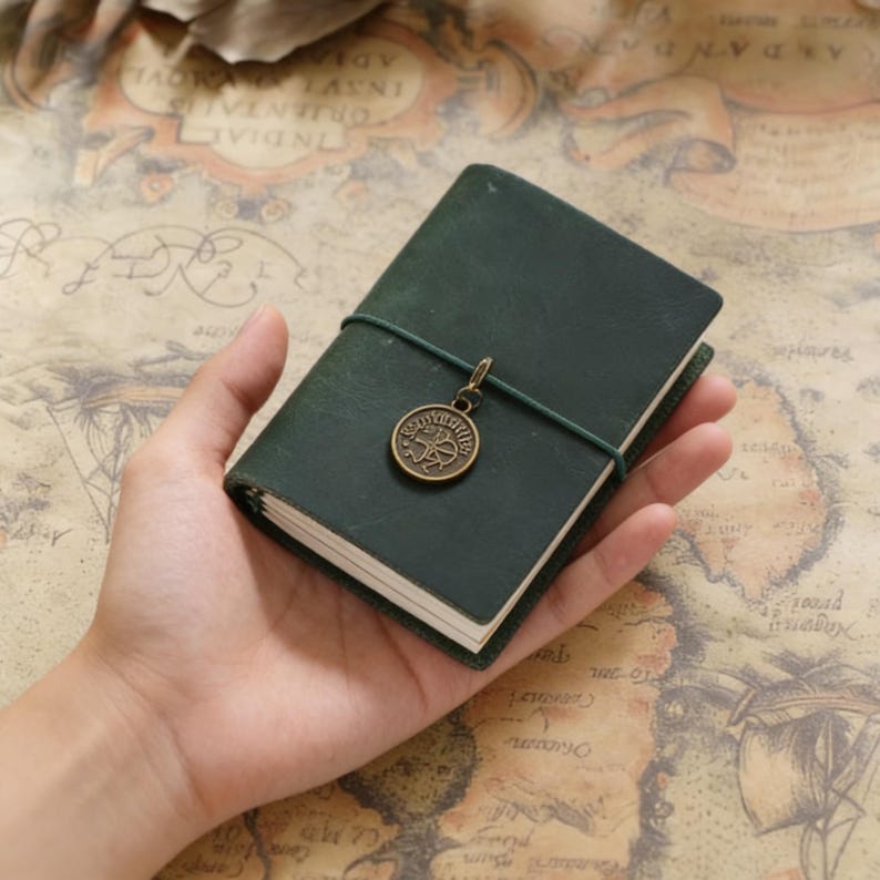 Carnet de voyage en cuir véritable rechargeable format poche, carnet de croquis vintage, vert ou bleu