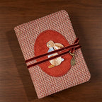 Carnet de notes rechargeable A6 en velours côtelé et tweed, motif lapin brodé, fermeture par lien en velours