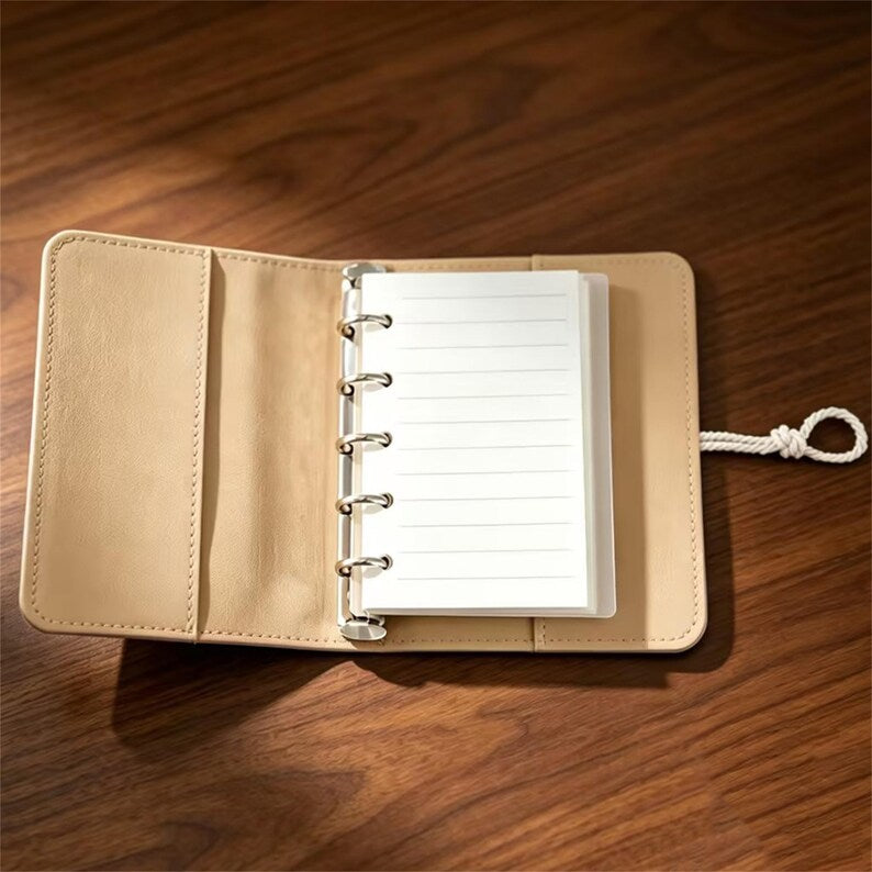 Carnet de notes M5 en tissu de coton avec anneaux à feuilles mobiles 1,5 cm et 2 cm, journal vierge, papier Dowling 100 g/m², pages 6,7 × 10,5 cm