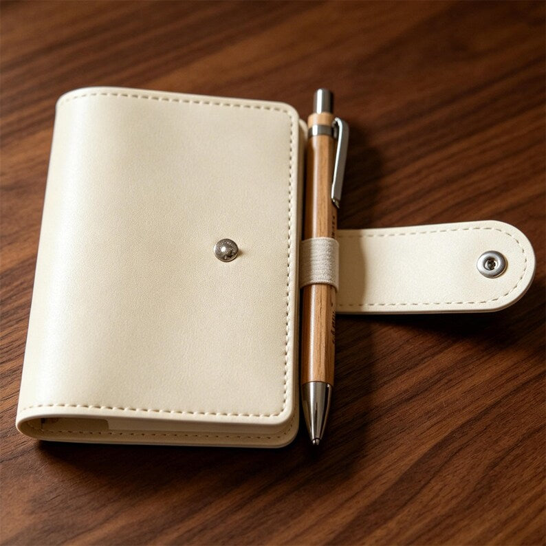 Carnet de notes M5 à anneaux et fermeture à pression en cuir PU souple, format de poche, rechargeable, mini-journal portable avec passant pour stylo