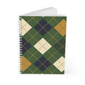 Cahier à spirales en tricot à motifs de losanges, vert forêt crème bleu marine