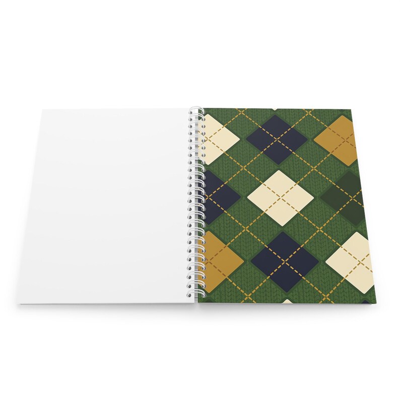 Cahier à spirales en tricot à motifs de losanges, vert forêt crème bleu marine