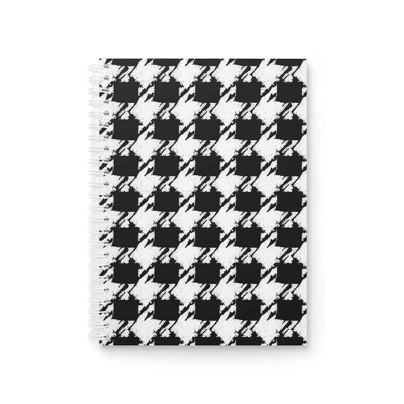 Cahier à spirales pied-de-poule noir crème, carnet à carreaux, 80 pages
