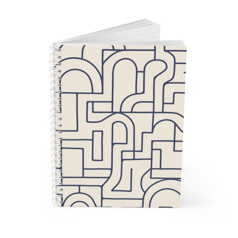 Cahier à spirales géométriques bleu marine, décoration de bureau moderne